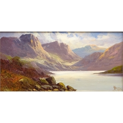  Scottish Loch scene, oil on canvas by John Henry Boel (British fl.1890-1915) signed dated 1910, 19cm x 39cm  