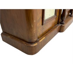 Victorian inlaid walnut breakfront credenza sideboard,  three mirrored panelled doors, white veined marble top