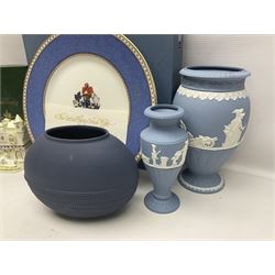 Collection of Wedgwood Jasperware, including vases and candlesticks, together with other Wedgwood and Coalport Tyrlean Castle