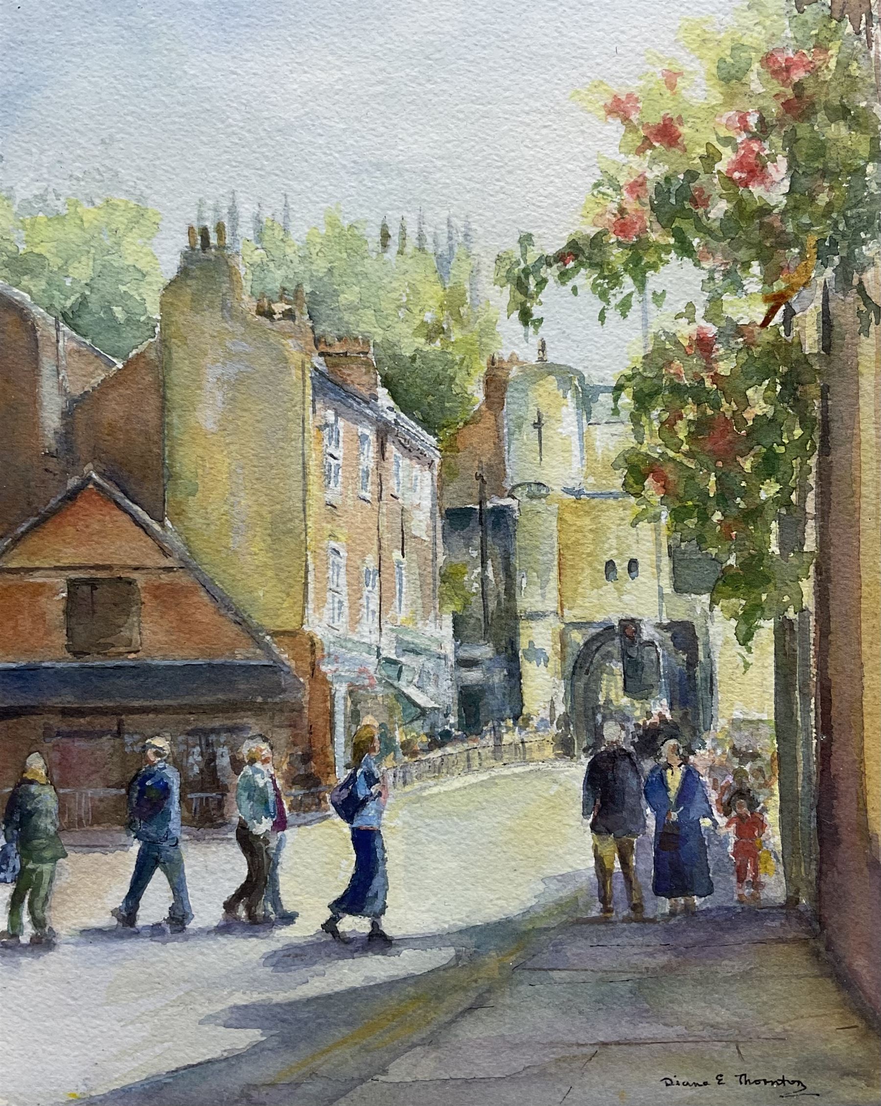 Diane E Thornton (British 1949-): 'Bootham York', watercolour signed 25cm x 20cm.  Patrick John Nuttgens CBE (British 1930-2004): 'Newburgh Priory', pen and colour washes signed titled and dated 3rd June 1990, 16cm x 25cm (2)