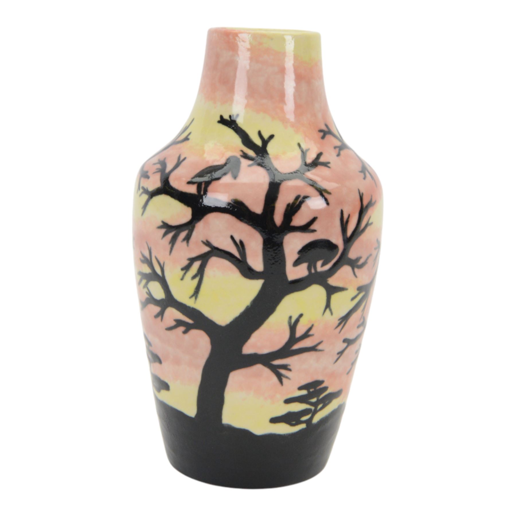 Cobridge African Sunrise vase by Anji Davenport, with impressed and painted mark beneath, H27cm