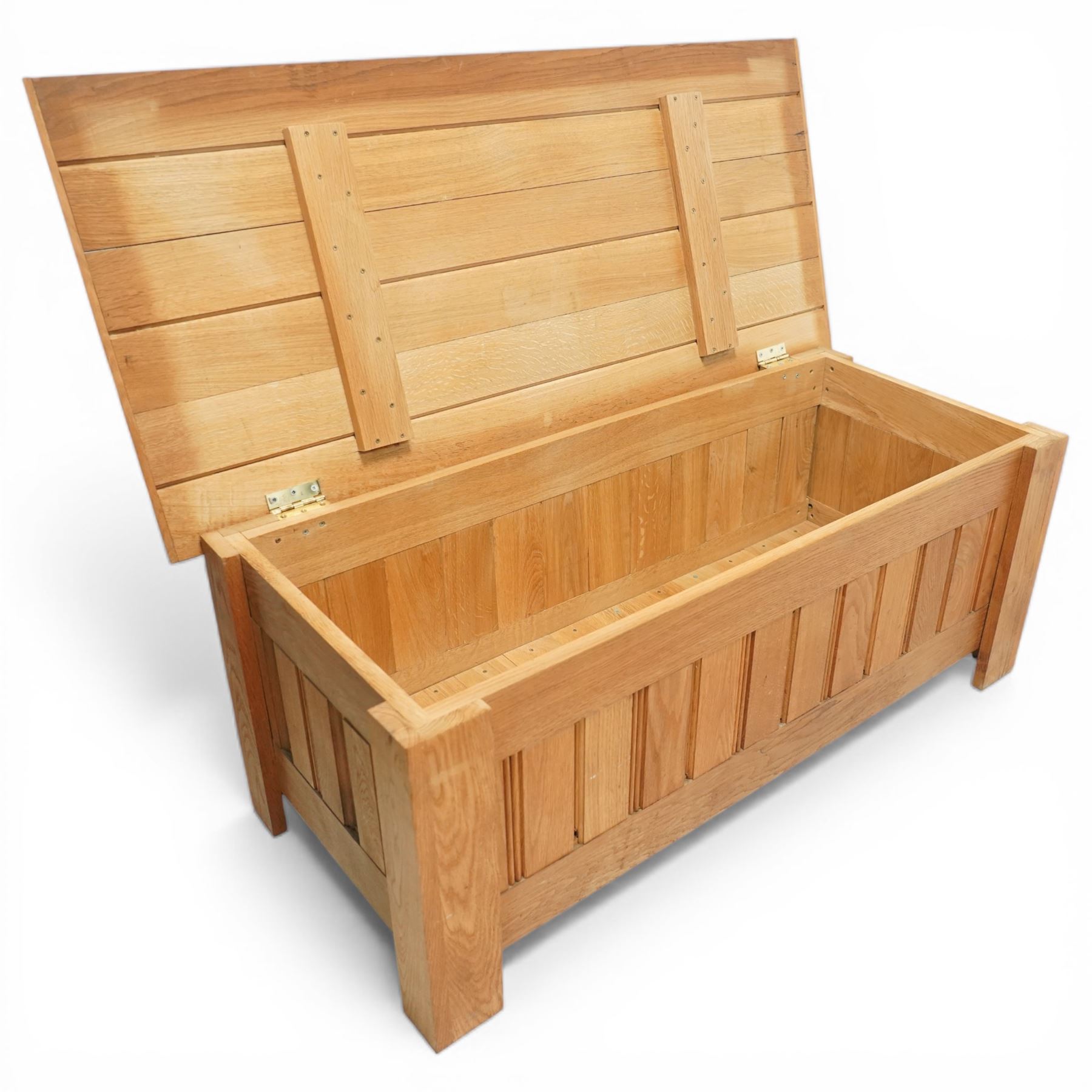 Light oak panelled blanket box, hinged top