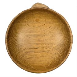 'Mouseman' tooled oak nut bowl carved with mouse signature, by Robert Thompson of Kilburn