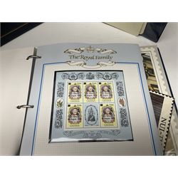 Commemorative stamps mostly relating to the Royal Family and Royal events, including Grenadines of St Vincent, Cayman Islands, Sierra Leone etc, housed in five 'The Royal Family' ring binder albums
