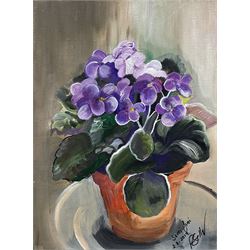 Paula Seller (Yorkshire Contemporary): 'African Violet', acrylic on canvas signed and dated 2019, titled verso 30cm x 22cm