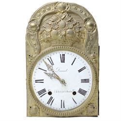 19th century French longcase clock movement, the white dial inscribed Dumont, a L'Isle sur les Doubs, gilt metal surround with bell strike and weights 45cm x 28cm