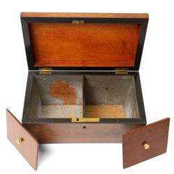 19th century German rosewood box with silver plated mounts, W28cm D20cm; 19th century mahogany two section tea caddy, of sarcophagus form, W23cm D12.5cm (2)