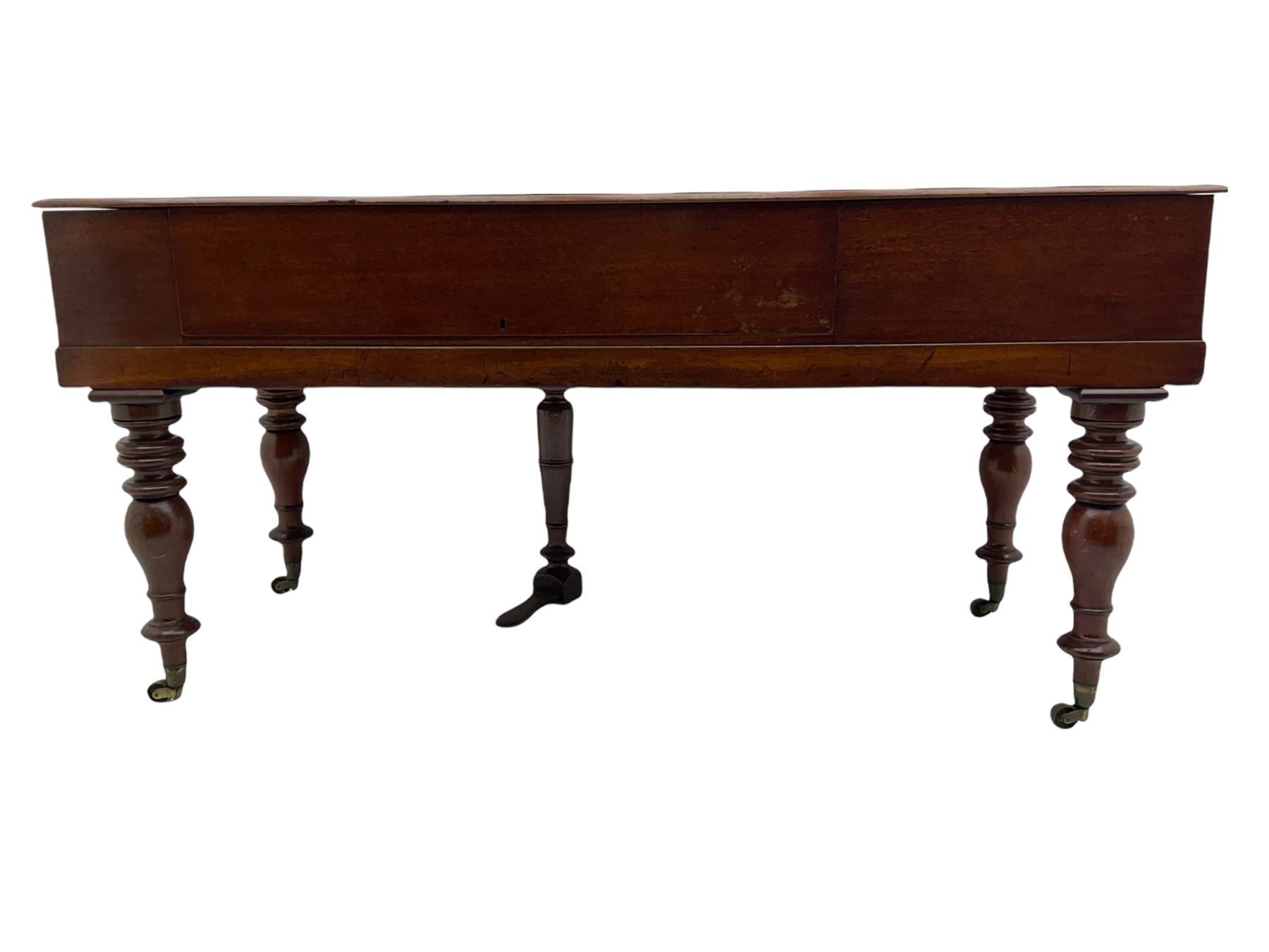 Collard & Collard - early 19th century mahogany square piano, hinged and retractable keyboard cover and lid, turned legs on brass castors