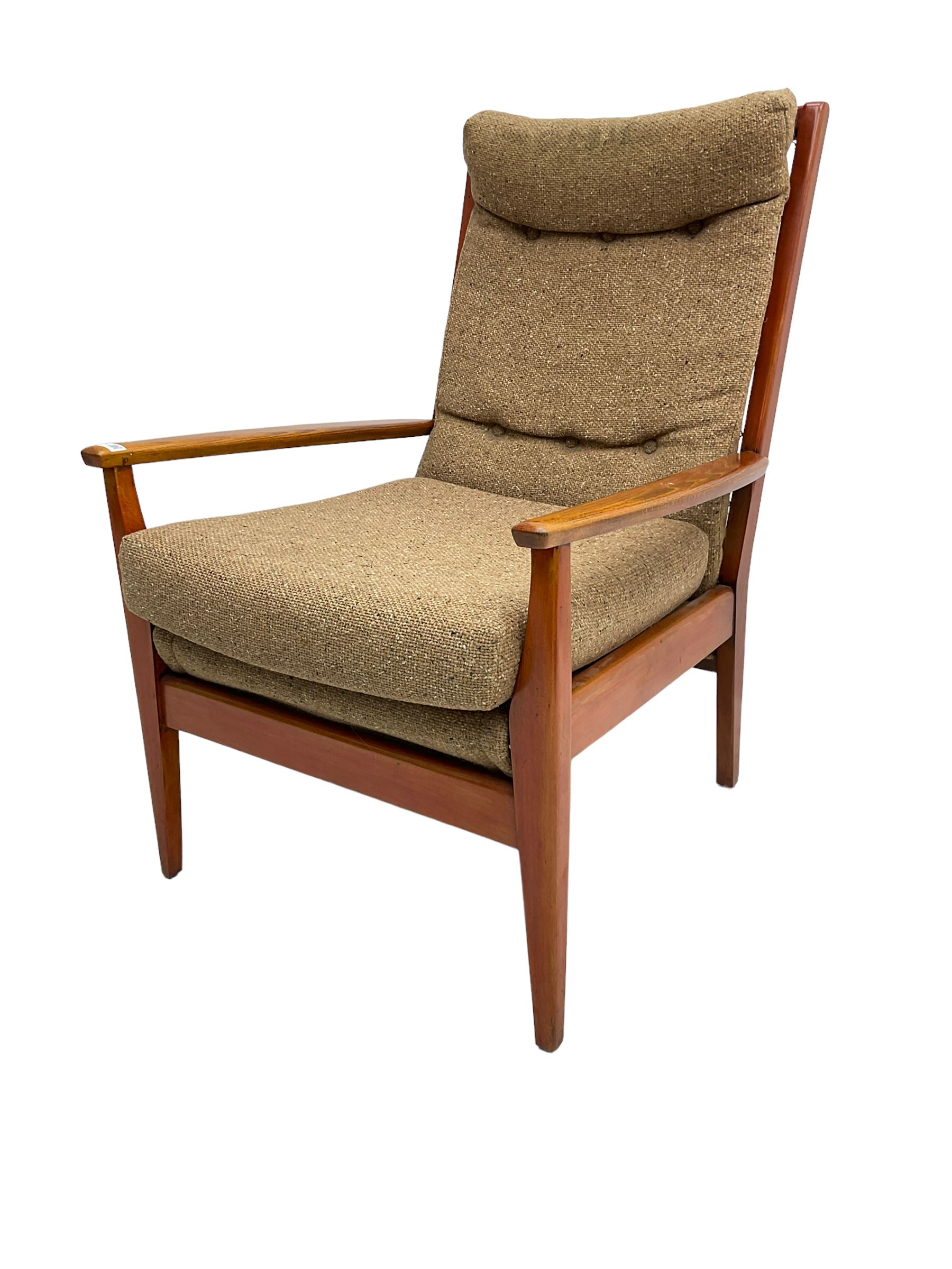 Cintique - mid 20th century teak framed easy chair with upholstered button back seat and back rest, on tapering supports