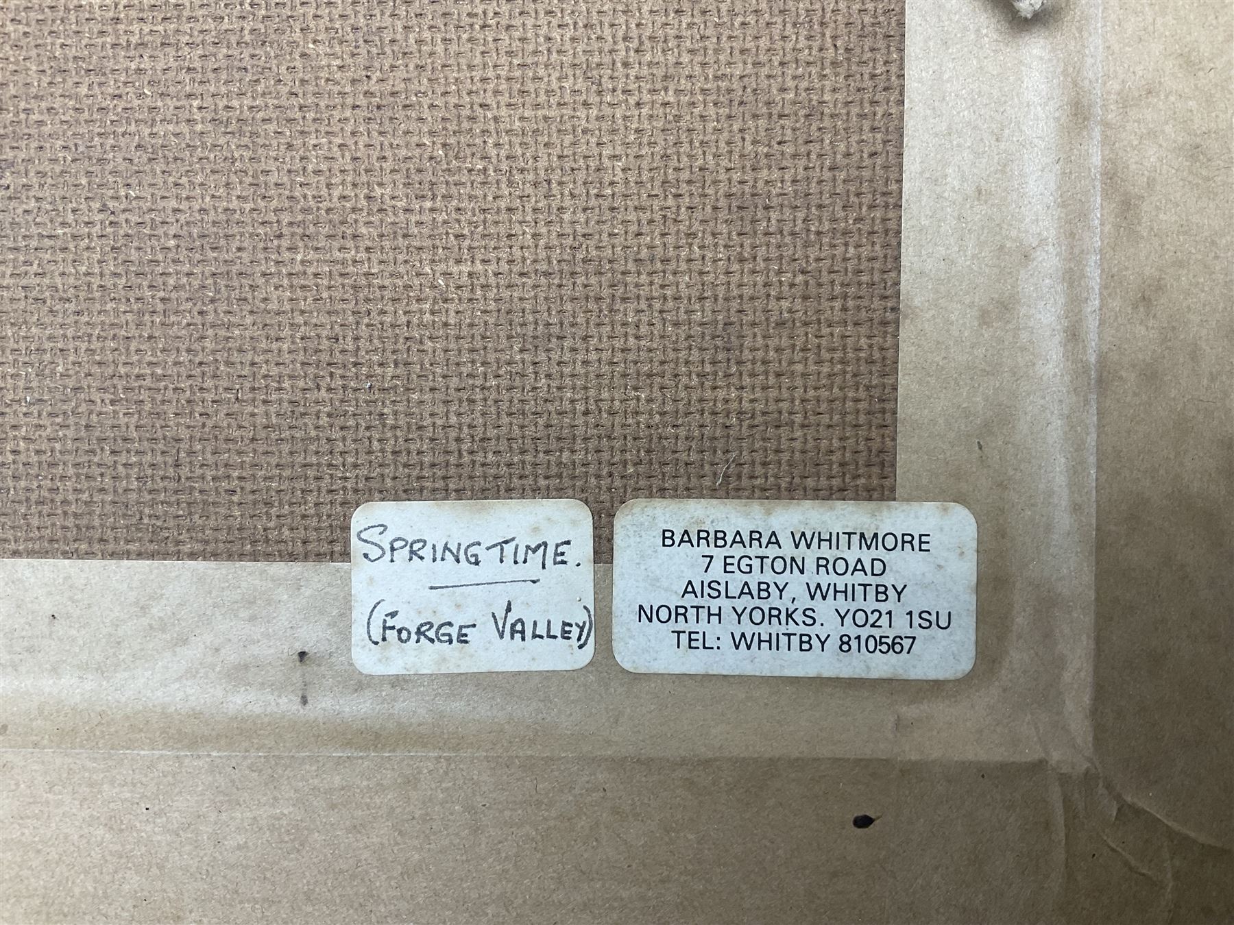 Barbara Whitmore (Whitby 20th century): 'Springtime - Forge Valley', oil on board signed, titled verso 12cm x 15cm