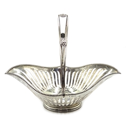  Edwardian silver oval pierced fruit basket with swing handle by Martin, Hall & Co, London 1905, approx 16oz  