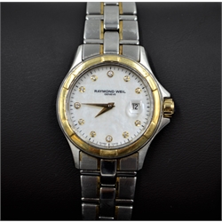 Ladies Raymond Weil Parsifal mother of pearl and diamond set bezel boxed with additional links and original receipt of purchase  