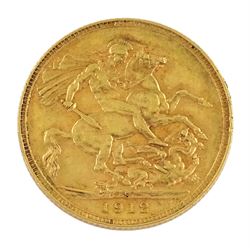King George V 1912 gold full sovereign coin, Sydney mint 
