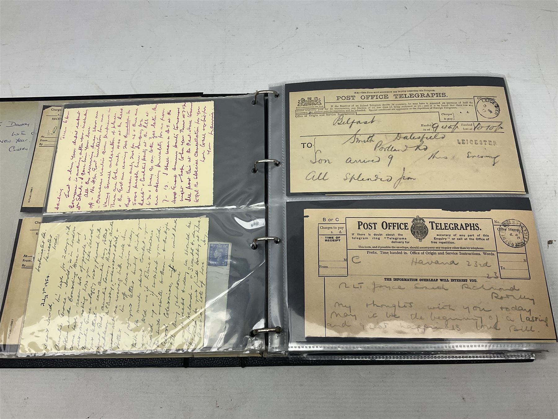 Postal history including air mail, telegrams, covers with 'Privy Purse Buckingham Palace' stamp, first day covers etc, housed in two ring binder folders
