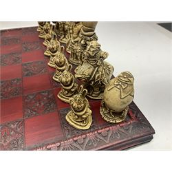 Alice in Wonderland themed chess set, with a complete set of composite figures, modelled as characters including Alice, Tweedledum and Tweedledee, the White Rabbit and the Mad Hatter, etc