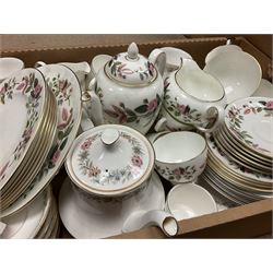 Paragon part dinner service in Belinda pattern, including teapot, six tea cups and saucers, dinner plates etc, together with Royal Doulton part tea service in Carnation pattern, Wedgwood part tea service in Hathaway Rose