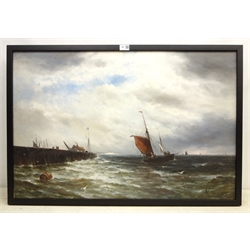  Gustave de Breanski (c.1856-1898): Fishing Boats off the Coast, oil on canvas signed 59cm x 90cm  