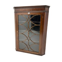 Georgian mahogany wall hanging corner cabinet, enclosed by single door with curved interlacing astragal glazing 