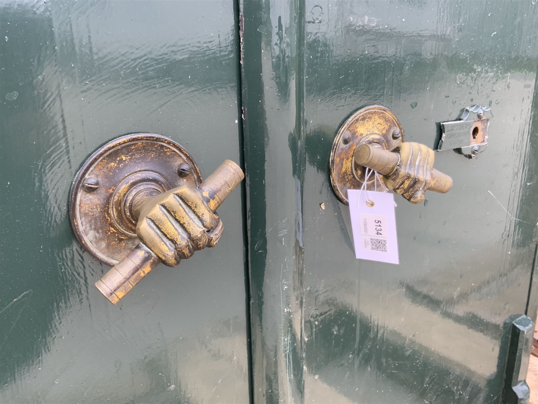 Large Victorian double cast iron safe by Withers of West Bromwich, NO KEYS present, two doors enclosing shelves - THIS LOT IS TO BE COLLECTED BY APPOINTMENT FROM DUGGLEBY STORAGE, GREAT HILL, EASTFIELD, SCARBOROUGH, YO11 3TX