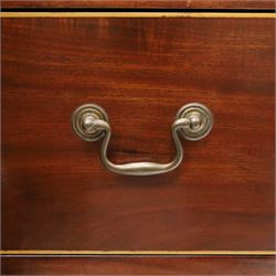 Pair of Edwardian mahogany pedestal chests, of moulded rectangular form, above four graduated drawers, brass swan neck handles, moulded plinth base