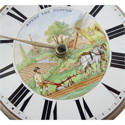 William IV silver pair cased verge fusee pocket watch by J C Heselton, Beverley, No. 1082, pierced and engraved balance cock decorated with a mask, enamel polychrome 'Speed the Plough' dial with Roman numerals, bull's eye glass, case by Benjamin Norton, London 1831