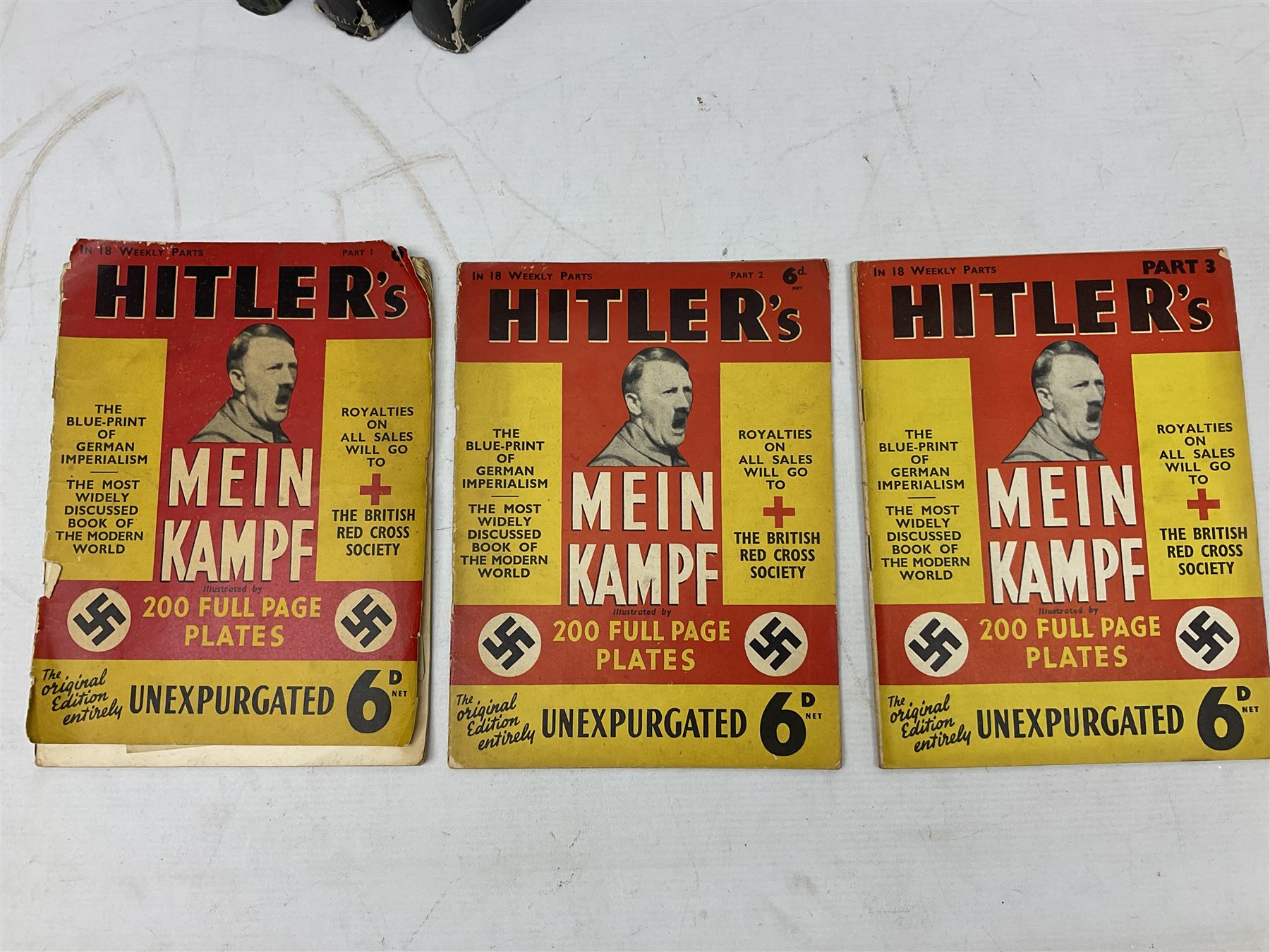 Hitler Adolf: Mein Kampf. The original edition entirely unexpurgated in eighteen parts by Hutchinson & Co. in association with Hurst & Blackett; Hart Capt. B.H. Liddell: The Tanks - History of the Royal Tank Regiment. 1959. Two volumes with dustjackets; The History of the London Rifle Brigade 1859-1919. London 1921; and Covenants With Death. Daily Express Publication. 1934