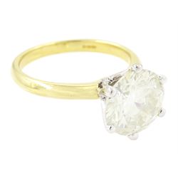 18ct gold diamond ring, six claw set with a single round brilliant cut diamond of 3.01 carat, with World Gemological Institute report