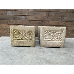 Set four Cotswold Studios Ltd square cast stone garden planters 