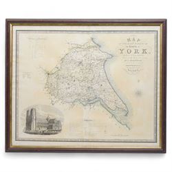 Christopher Greenwood (British 1786-1855): 'Map of the East Riding of the County of York', 19th century map with hand-colouring pub.1834, 62cm x 77cm