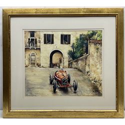 Tony Smith (British 20th century): 'Il Leone - World Champion', limited edition print signed and numbered in pencil 43cm x 69cm; Debra Wenlock (British Contemporary): Racing Scene, watercolour signed 42cm x 50cm (2)