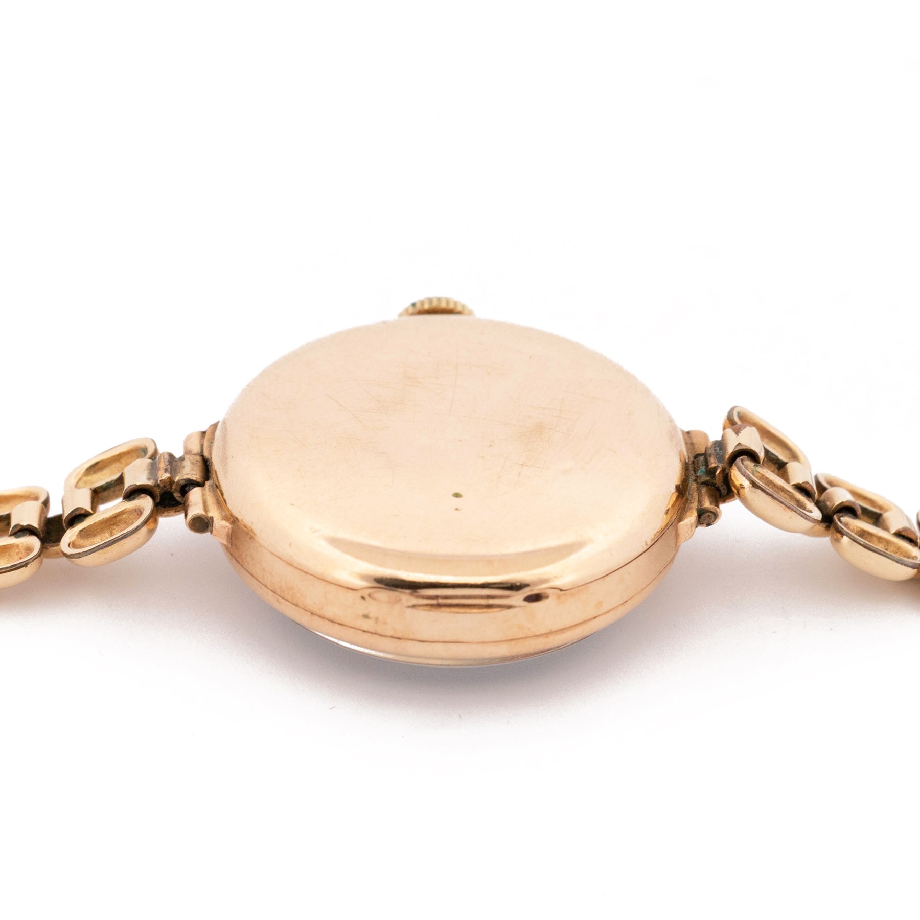 Omega early 20th century 9ct gold manual wind wristwatch, white enamel dial with subsidiary seconds dial, case by Dennison, Birmingham 1927, on a gold-plated strap and an Americ 14ct gold manual wind wristwatch, stamped 14K