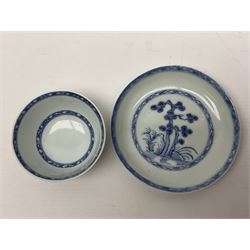Chinese Nanking Cargo tea bowl and saucer, each decorated with pin tree, saucer with Christie's lot label beneath, tea bowl D7.5cm, saucer D11.5cm