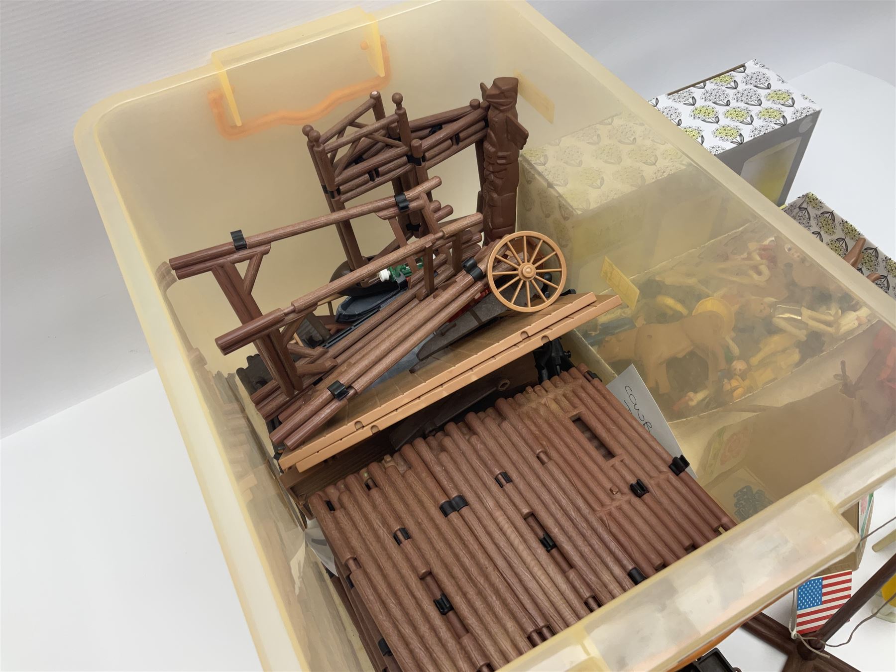 Collection of Playmobile Cowboys and Indians plastic figures, teepees, covered wagon etc