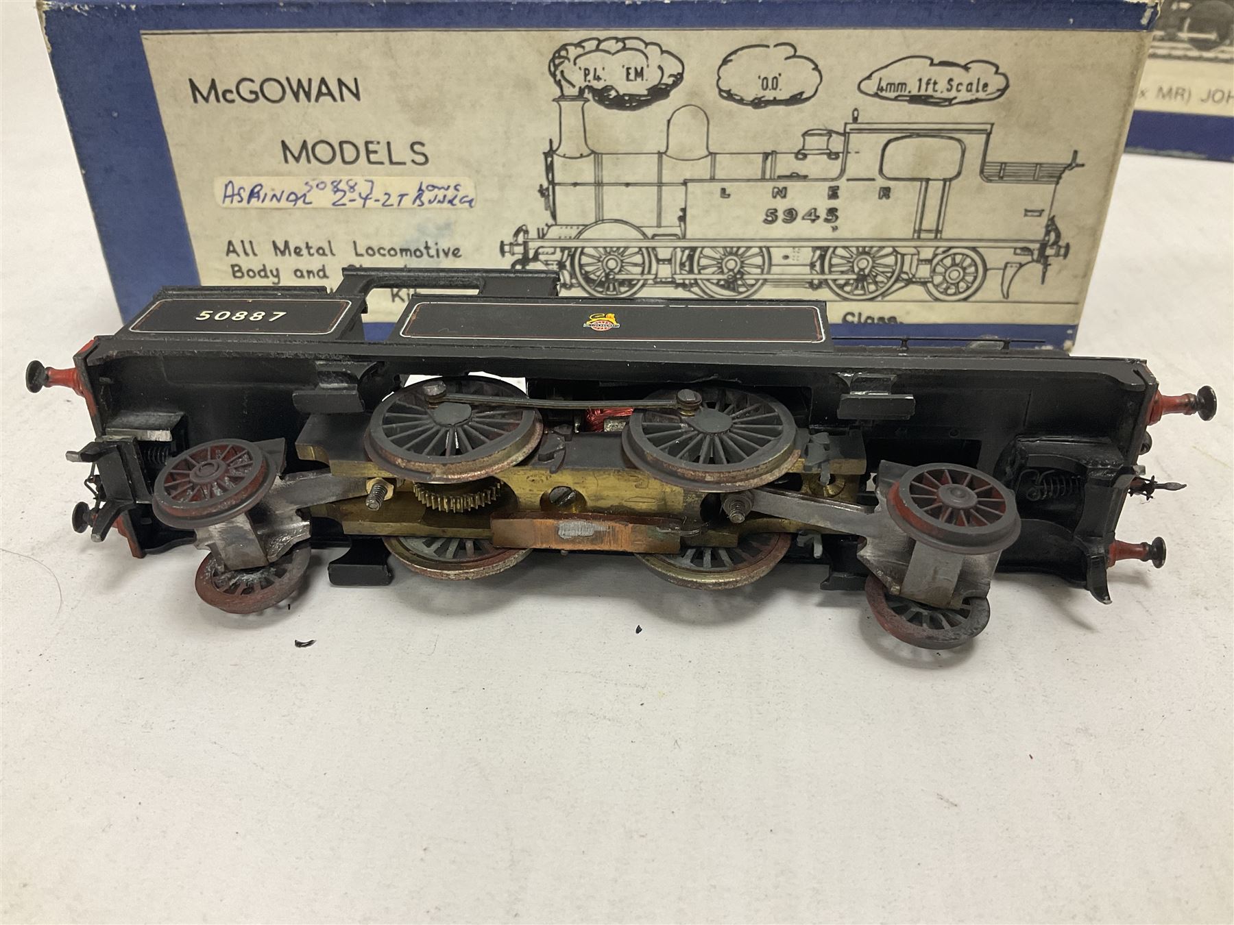 ‘00’ gauge - three kit built steam locomotives comprising GER Class S69/B12 4-6-0 no.1510 finished in GER blue, with McGowan Models box; Aspinall Class 1008 2-4-2T no.50887 finished in BR black, with McGowan Models box; MR/LMS Class 1P 0-4-4T no.1268 finished in LMS black with Craftsman Models box (3) 