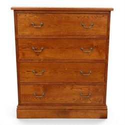 Cabinet-made oak chest, fitted with four soft-close drawers, brass swan neck handles and p...