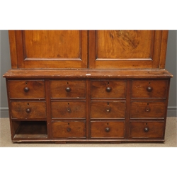  Georgian mahogany estate cabinet, projecting cornice, two panel doors, interior fitted with pigeon holes, eleven drawers, W159cm, H191cm, D59cm  