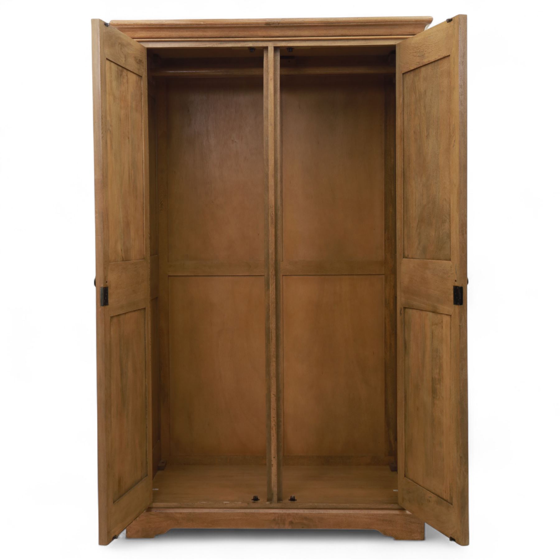 Barker & Stonehouse - Contemporary mango wood double wardrobe, panelled doors with contrasting inlaid borders and faux central lock, raised on shaped bracket feet