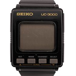 Seiko UC-3000 Memo Diary gentleman's quartz digital wristwatch, boxed with instruction manual and receipt dated 1989