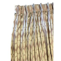 Furnish & Fettle - pair thermal lined curtains, in champagne fabric decorated with trailing vertical teardrop pattern, double pinch pleated headers, width at header - 83cm, drop - 309cm (per curtain)