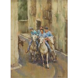 Pat Maclaurin (British 1933-2022): 'Bull Run in Soubes', pastel signed 38cm x 28cm