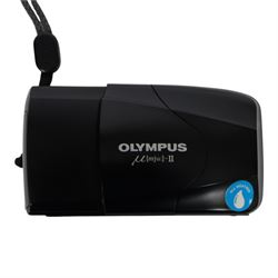 Olympus MJU II all weather 35mm compact camera serial no. 7885533, in soft shell case