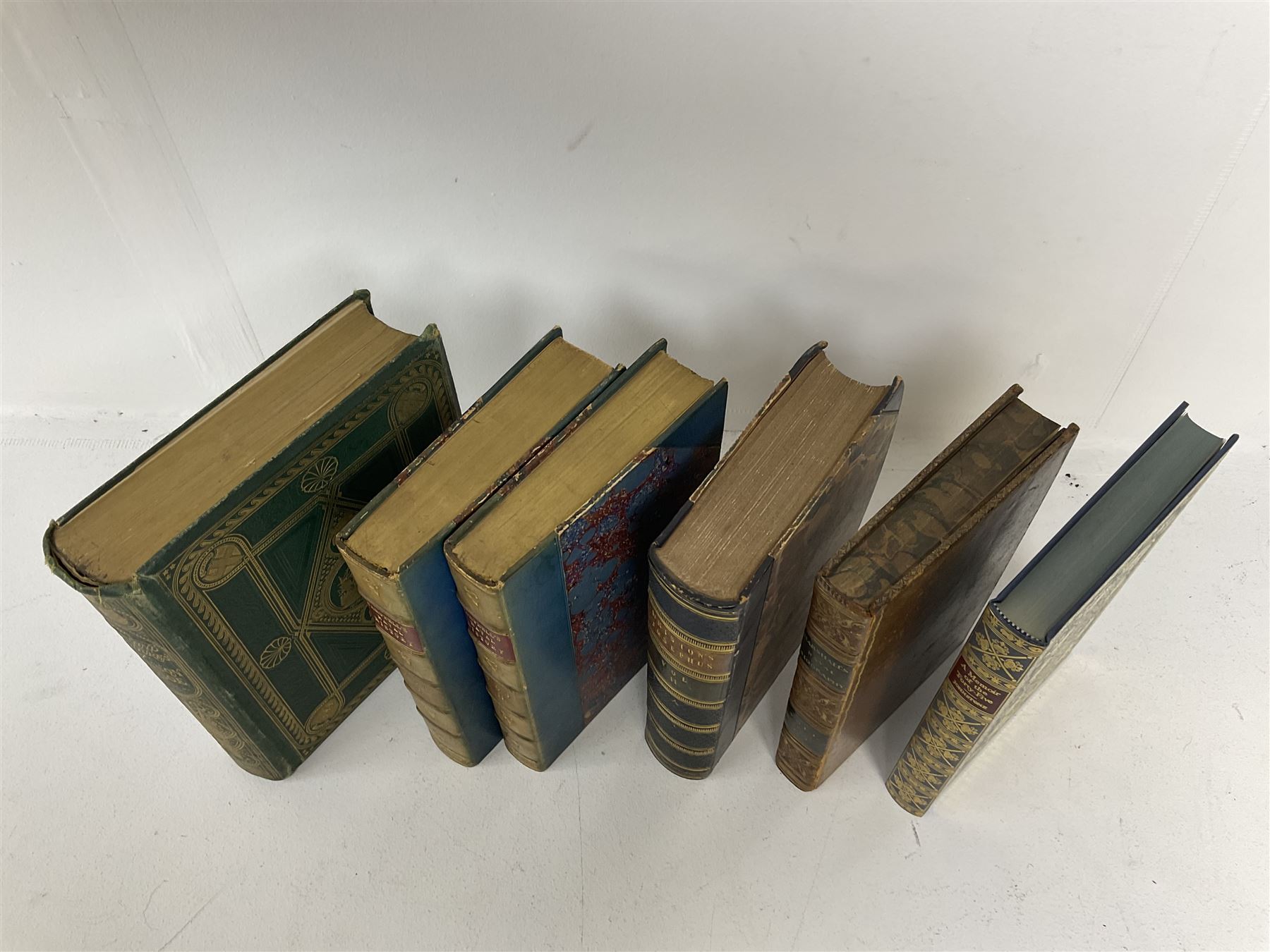 Campbell, John; The Naval History of Great Britain, two volumes, together with De Foe, Daniel; The Life and Adventures of Robinson Crusoe, pub George Routledge and Sons, London, The Works of Flavius Josephus, translated by Whiston, William, pub Henry G Bohn, London, one volume  and two other books