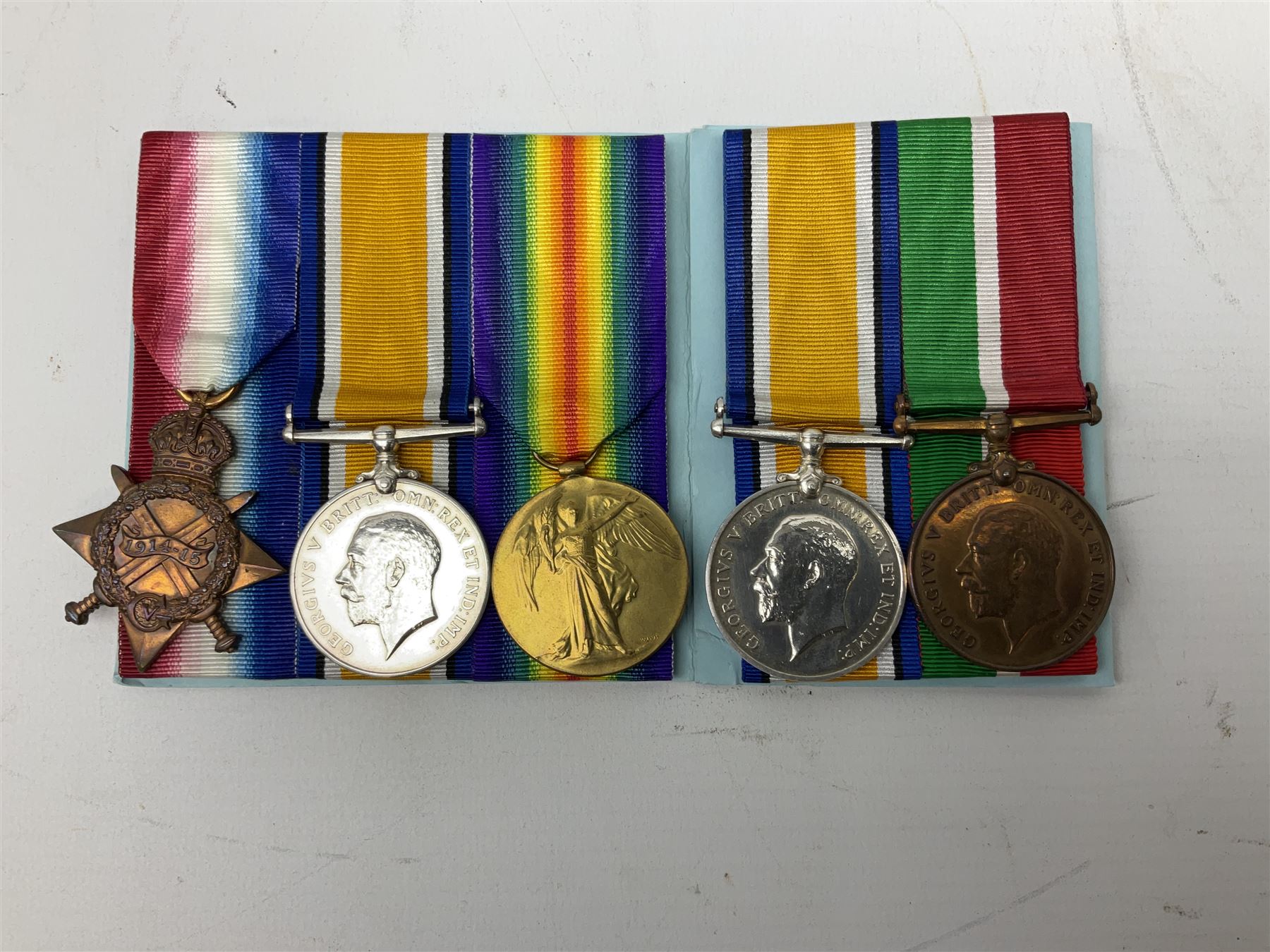 WW1 father and son medal groups comprising British War Medal and Mercantile Marine Medal awarded to Captain Allanson Hick and British War medal, 1914-15 Star and Victory Medal awarded to 1198 Pte. Allanson Hick E. York. R. with biographical information. N.B. Allanson Hick Jnr. of Hull was a celebrated architect and renowned marine artist being a founder member of the Society of Marine Artists (RSMA).