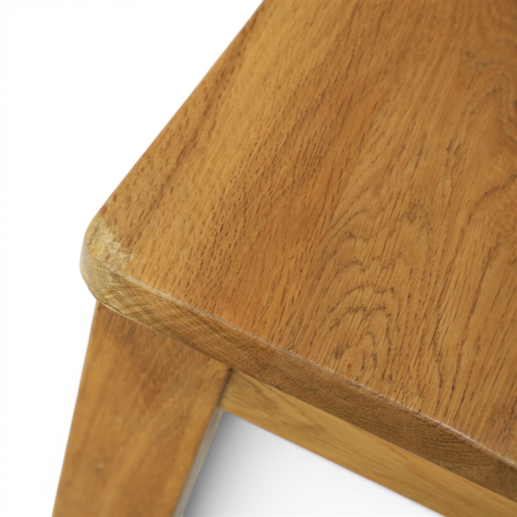 Modern light oak rectangular dining table, and eight high back chairs, stowable leaves extending to 270cm