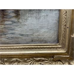 William Gilbert Foster (Staithes Group 1855-1906): Boats Moored at Tate Hill Pier Whitby, oil on canvas signed 29cm x 45cm