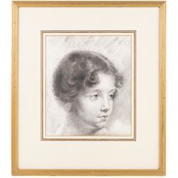 Circle of Dame Laura Knight (Staithes Group 1877-1970): Head of a Young Girl, monochrome watercolour unsigned 22cm x 25cm