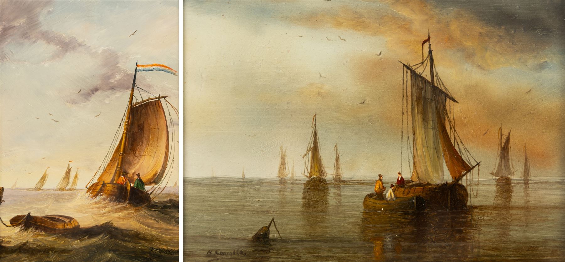 Ronald Cavalla (British 1940-): Dutch Fishing Vessels, pair of oils on board signed 8.5cm x 12.5cm and 12.5cm x 8.5cm (2)