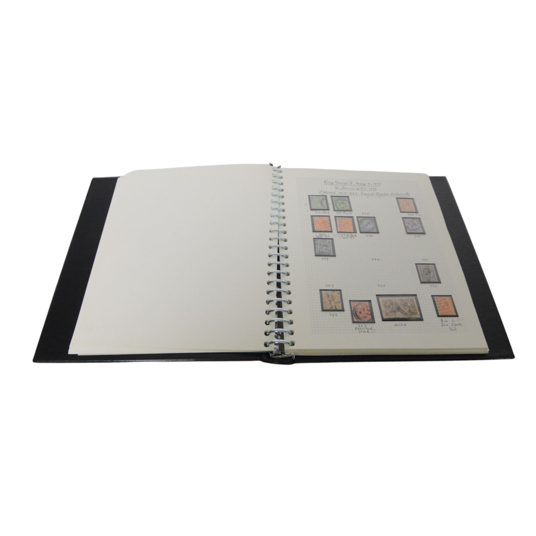 Great Britain stamps, Queen Victoria and later, including QV penny black with partial red MX cancel and three good margins, King Edward VII overprints, Queen Elizabeth II pre-decimal issues, many Queen Elizabeth II mint decimal stamps, etc, housed in four folders and one album