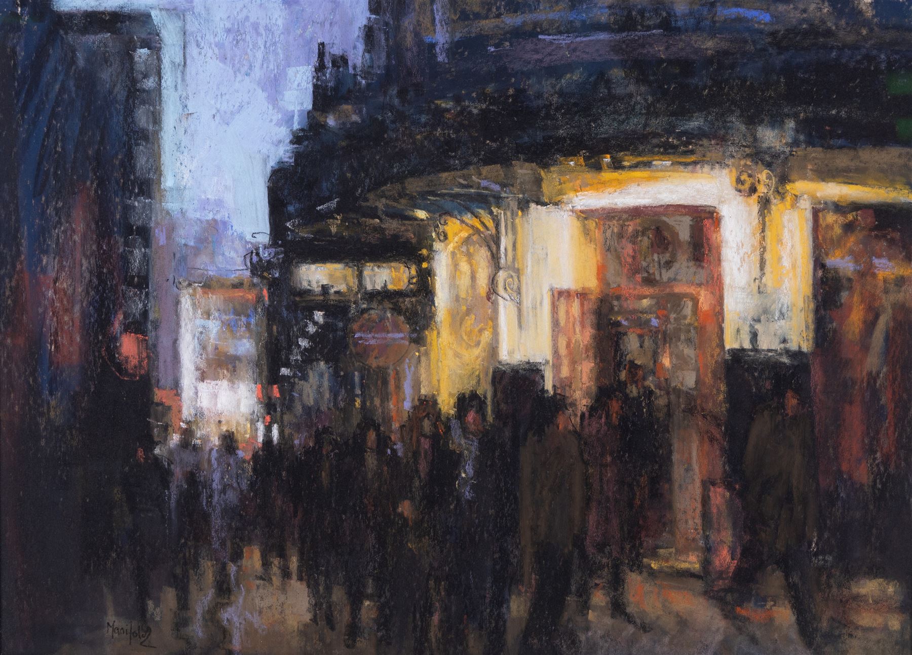 Debra Manifold PS RI (British 1961-2002): 'The Gielgud Theatre Shaftesbury Avenue', mixed media pastel signed, titled verso 52cm x 72cm