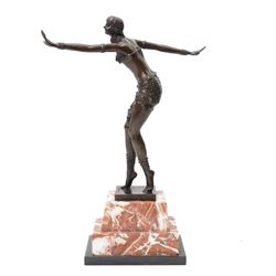 After D H Chiparus - Art Deco style bronze figure of an Egyptian dancer on stepped marble plinth H48cm